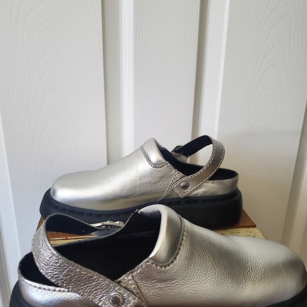 Silver Dr Martens Sling Back Mules - Picture 13 of 16